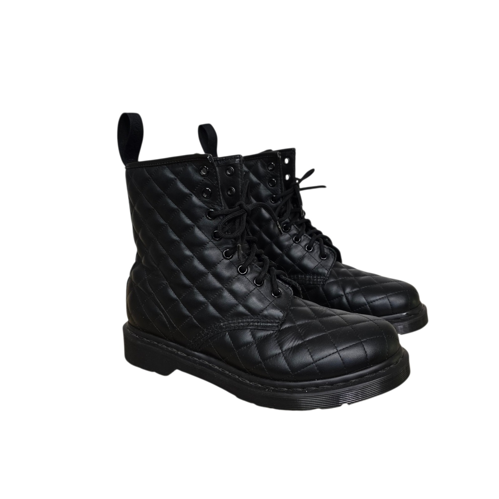 Dr. Martens Coralie Black Quilted Leather Lace Up Combat Boots Mens 8 Womens 9